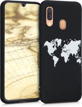 kwmobile telefoonhoesje geschikt voor Samsung Galaxy A40 - Hoesje voor smartphone in wit / zwart - Backcover van TPU - Wereldkaart design