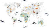 Muurstickers World Map animals - green