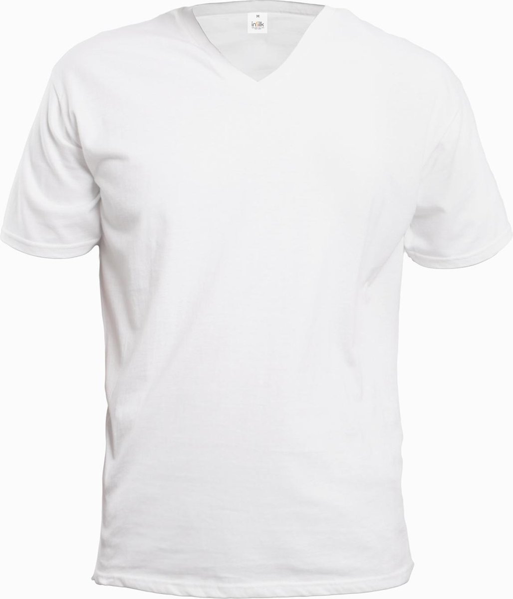 Zijden Heren T-Shirt V-Hals Wit Medium - 100% Zijde