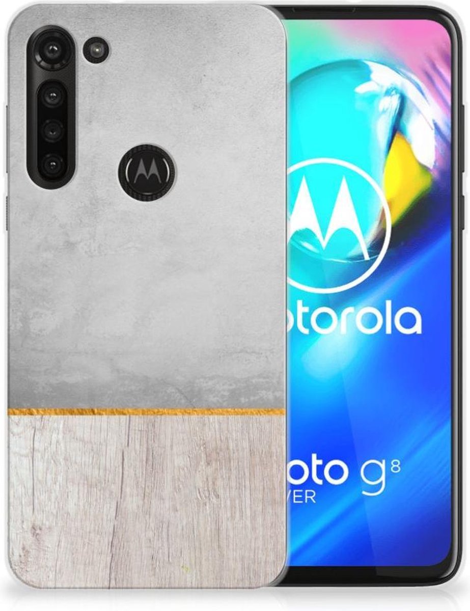 Motorola Moto G8 Power Bumper Hoesje Wood Concrete