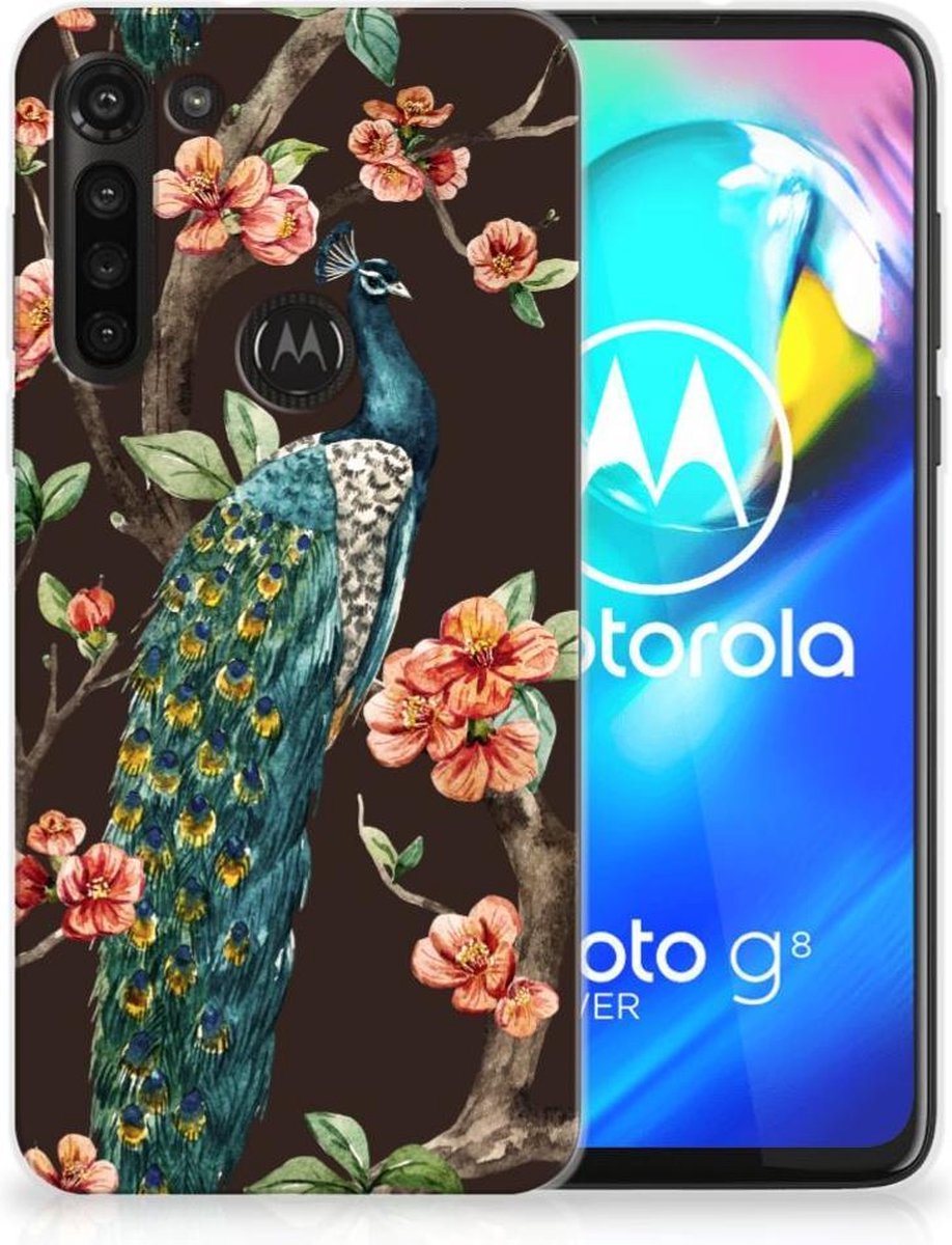 Motorola Moto G8 Power TPU Hoesje Pauw met Bloemen op Prijzenvolger.com