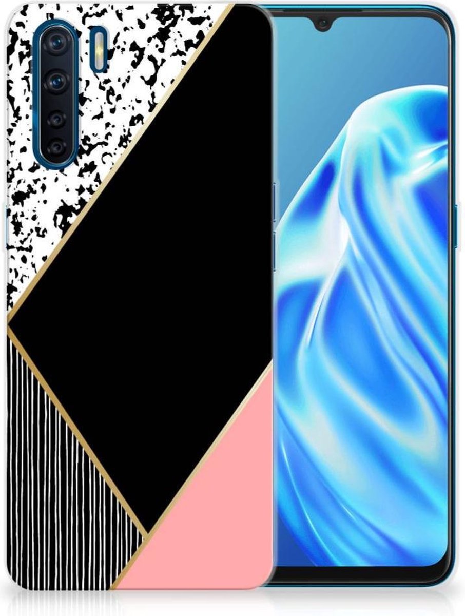 OPPO A91 TPU Hoesje Zwart Roze Vormen
