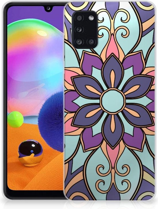 Coque Téléphone pour Samsung Galaxy A31 PU Silicone Etui Bumper Gel Fleur Mauve
