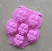 BukkitBow - Siliconen Bakvorm 6 Roze Uil mallen- Brownies/Cupcakevorm/cakevorm/ Bak&Pan decoraties
