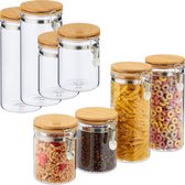 Relaxdays 8 x voorraadpot - glazenpotten - voorraadpot glas - houten deksel - draaidop