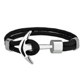 Anker Armband - Zwart met Stalen Anker - Armbanden Heren Mannen - Cadeau voor Man