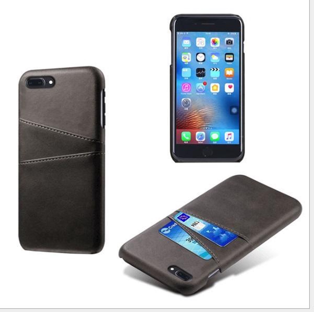 Hybride Back Cover met 2 Opbergvakjes voor iPhone 8 Plus _ Zwart