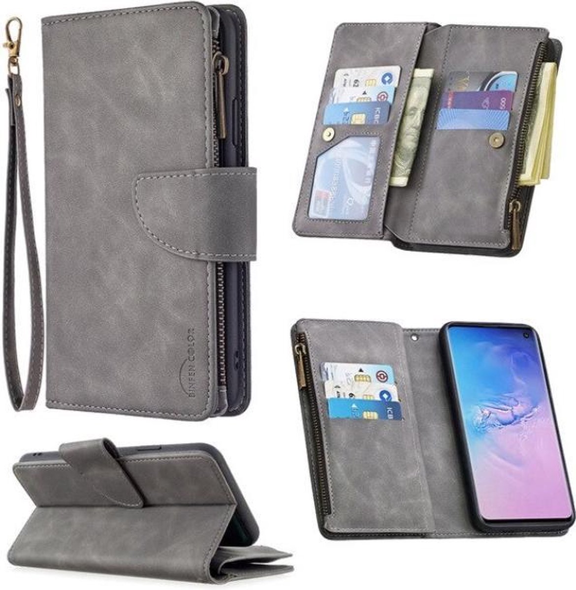 Luxe Telefoonhoesje voor Samsung Galaxy A51 | Hoogwaardig Leren Bookcase | Lederen Wallet Case | Luxe Uitstraling | Pasjeshouder | Portemonnee | Rits | Grijs
