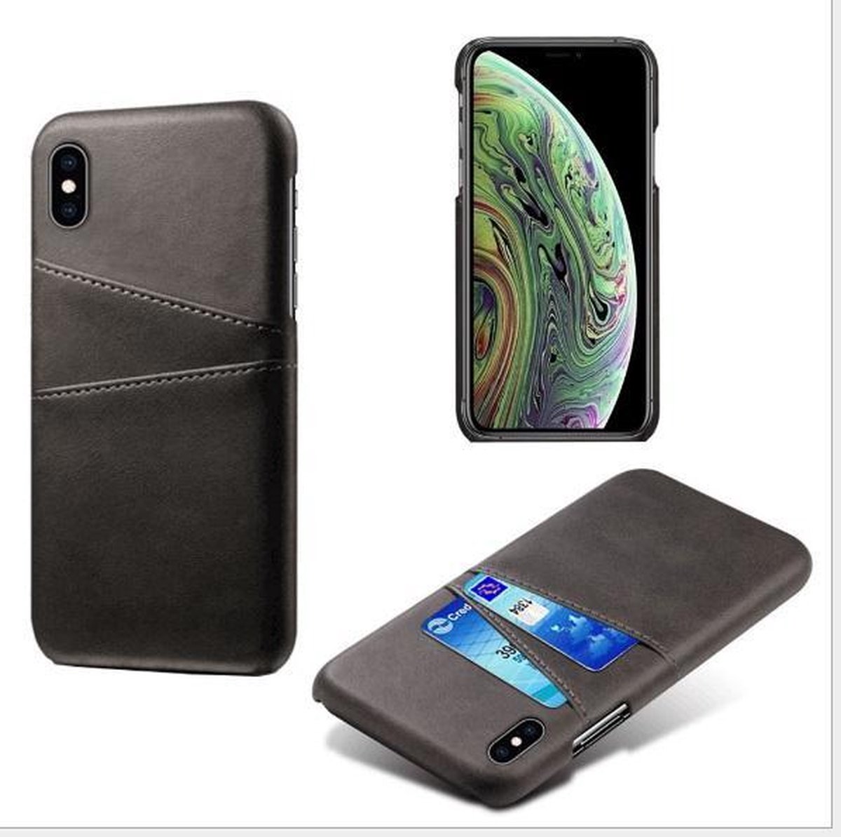 Hybride Back Cover met 2 Opbergvakjes voor iPhone X/XS _ Zwart