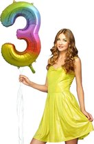 Regenboog Cijfer Ballon 3 helium gevuld.