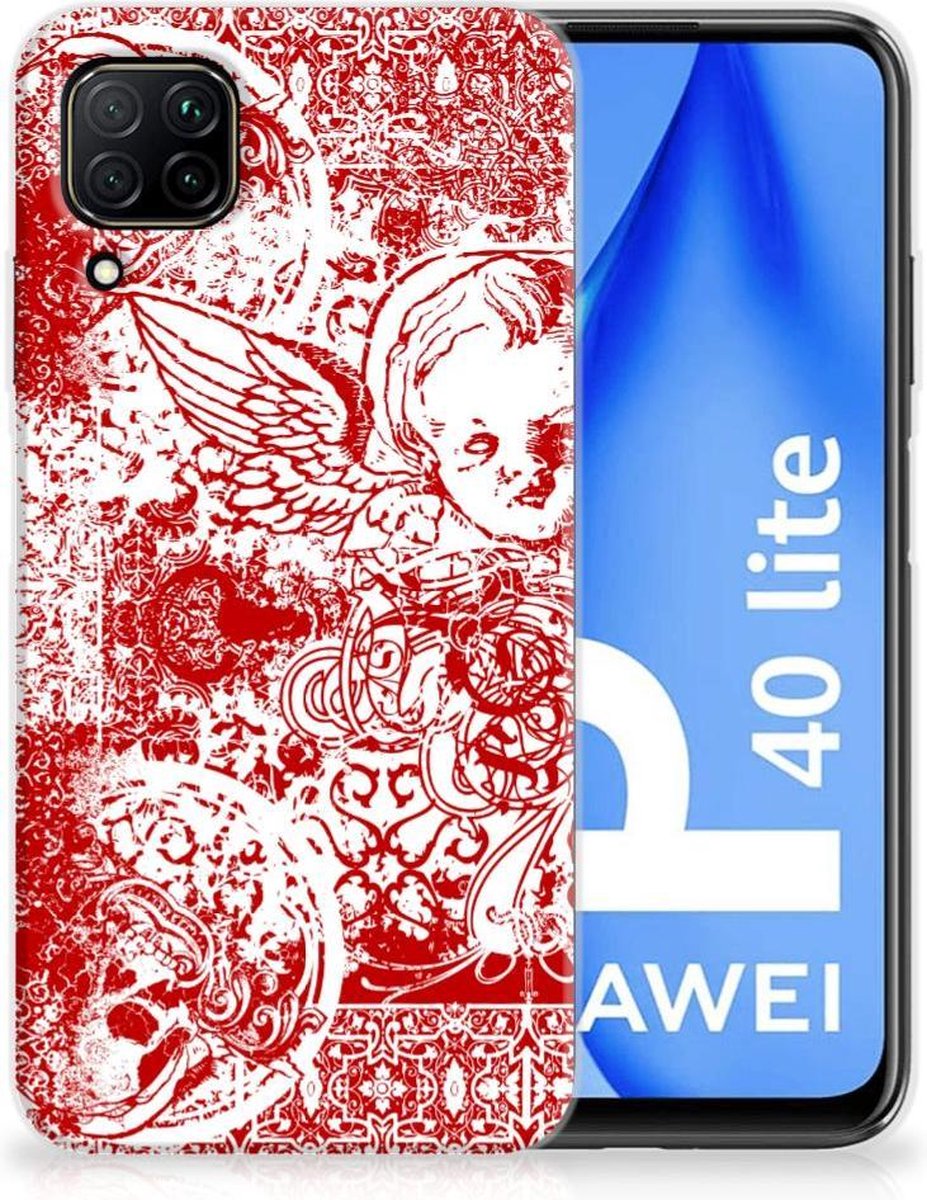 Silicone Back Case Huawei P40 Lite Angel Skull Rood