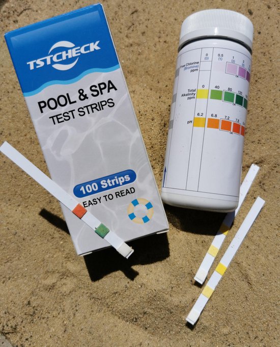 TSTCHECK Zwembad test Chloor, alkaliniteit en PH 3 in 1 100 strips bol