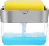 Zeeppomp Dispenser en Sponshouder voor Spoelbak Afwasmiddel Zeepdispenser (zilver)