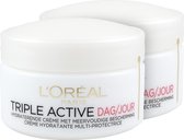 L'Oréal Paris Triple Active Dagcrème - 2 x 50 ml - Voordeelverpakkking - Gecombineerde & Droge Huid