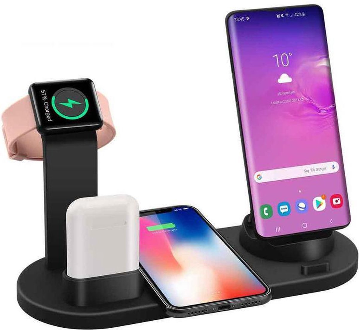 Image of 4 in 1 Wireless Charging Stand for Lightning, Type-C, Micro USB Black