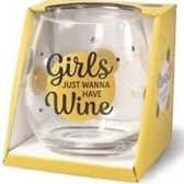 Wijnglas - Waterglas - Girls just wanna have Wine - Gevuld met verpakte toffees - In cadeauverpakking met gekleurd lint