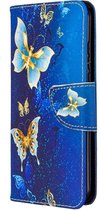 Goud blauw vlinder agenda wallet book case hoesje Nokia 1.3