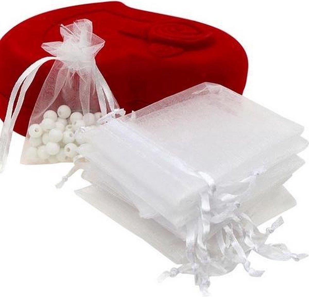LOUZIR 50stuks Organza Zakjes- Party pouches - Gift bag wit - Geschenkzakjes- Cadeauzakjes - Candy bags- sieraden Pouches -Uitdeelzakjes 10x15 cm