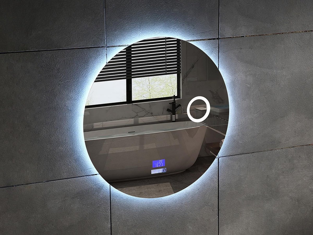 Mawialux LED Spiegel - 80cm - Rond - Verwarming - Digitale Klok - Bluetooth - ML-80NMR
