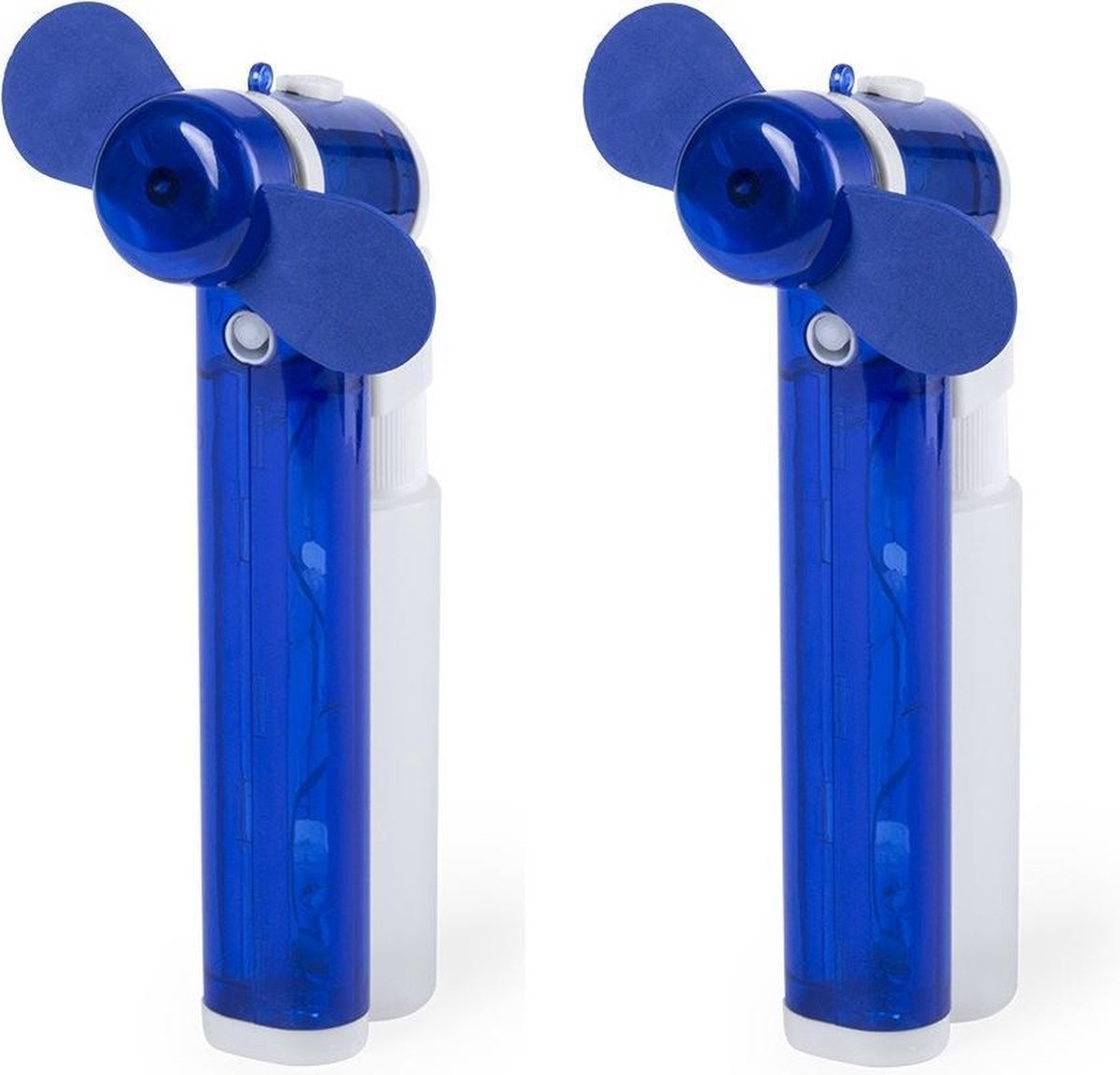 Set van 2x stuks zak ventilator/waaier blauw met water verstuiver - Mini hand ventilators van 16 cm