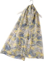 Langwerpige sjaal Layered Leaf|Lange shawl|Bladerprint|Geel Blauw