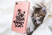 Apple Iphone 6 / 6S Wit siliconen hoesje Life is better with a cat