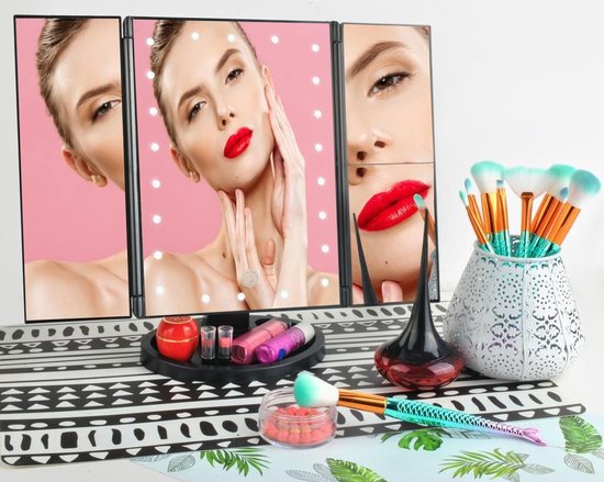 Spiegel- Spiegel met verlichting| Make up spiegel met verlichting |Spiegel Staand|Led - Merkenloos