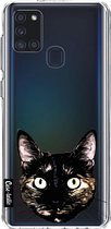 Casetastic Samsung Galaxy A21s (2020) Hoesje - Softcover Hoesje met Design - Peeking Kitty Print