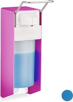 relaxdays desinfectie dispenser 500 ml - zeep dispenser - elleboog dispenser - zeeppomp roze