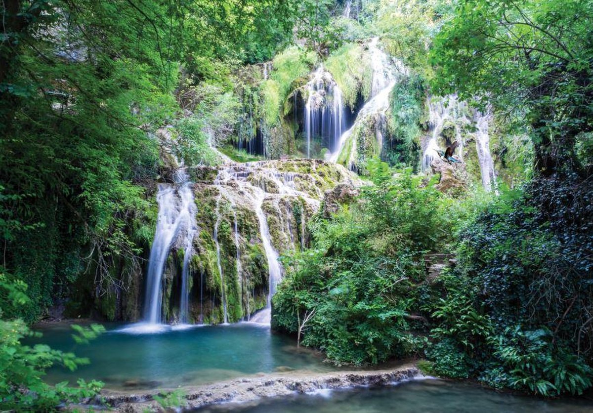 Tuinposter 130x90 cm – van het regenwoud met waterval - Tuindoek - Buitencanvas - Schilderijen voor buiten - tuin decoratie - XXL - Groot formaat