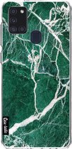 Casetastic Samsung Galaxy A21s (2020) Hoesje - Softcover Hoesje met Design - Dark Green Marble Print