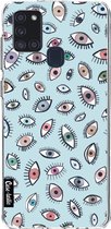 Casetastic Samsung Galaxy A21s (2020) Hoesje - Softcover Hoesje met Design - Eyes Blue Print