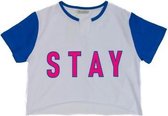La Pèra Wit effen T-Shirt met tekst Stay 95% Katoen Dames - Maat S
