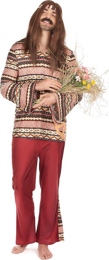 "Bordeaux rood hippie kostuum voor mannen - Verkleedkleding - Small"