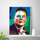 Allernieuwste Canvas Schilderij Ondernemer Elon Musk: Tesla - SpaceX - Poster - Modern Abstract - 50 x 75 cm - Kleur