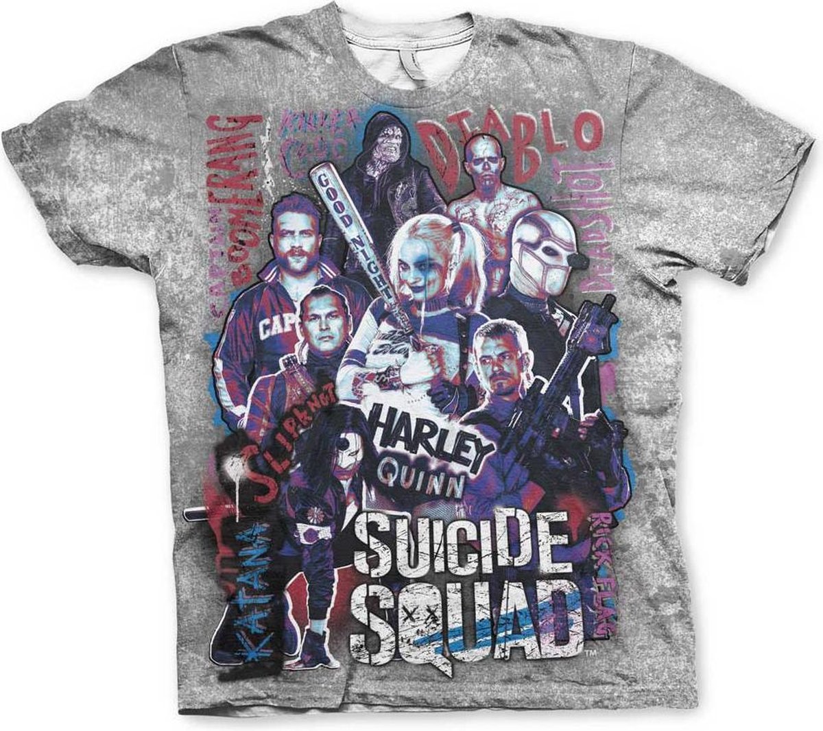 DC Comics Suicide Squad Heren Tshirt -S- Allover Grijs