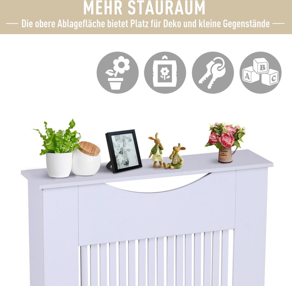HOMCOM Cubre Radiadores, 78x19x82 cm, Cubierta para Radiador Moderna de MDF, con Estante Superior y Listones, para Salón, Dormitorio, Pasillo, Blanco