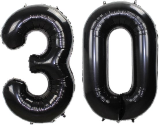 Folie Ballon Cijfer 30 Jaar Zwart 86Cm Verjaardag Folieballon Met Rietje