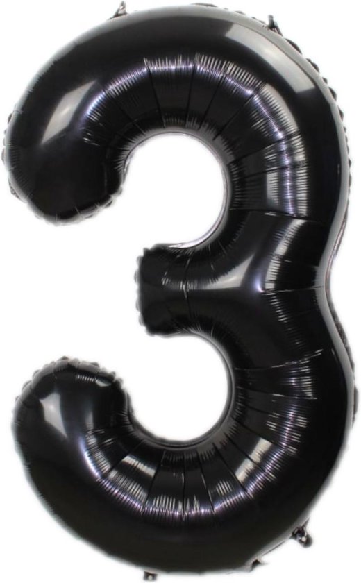 Folie Ballon Cijfer 3 Jaar Zwart 86Cm Verjaardag Folieballon Met Rietje