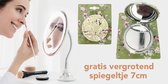 Make Up Spiegel met verlichting| Vergrotend 10x | Met zuignap | Met flexibele arm| + vergrotend make-up spiegeltje voor in de tas