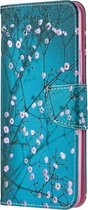 Blauw roze bloemen agenda book case hoesje Xiaomi Redmi 9