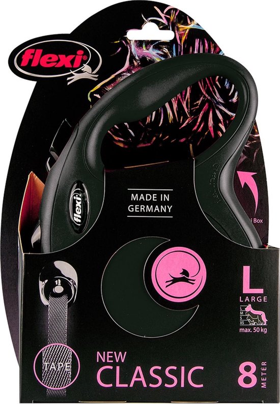 Flexi Rollijn New Classic Tape - Large 8 m - Hondenriem - Zwart - Actieve en Grote Honden