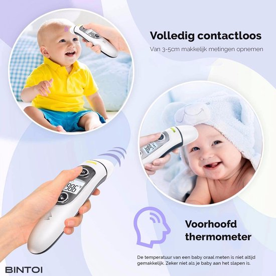 Bintoi® Thermometer voorhoofd - Temperatuurmeter - Koortsthermometer voor volwassenen en baby's - Infrarood thermometer lichaam - Digitale voorhoofd thermometer - BINTOI