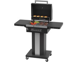KitchenBrothers Houtskool BBQ – Barbecue Staande Grill - met Wielen – RVS Grillrooster - Houtskool Barbecue met Deksel - Zwart