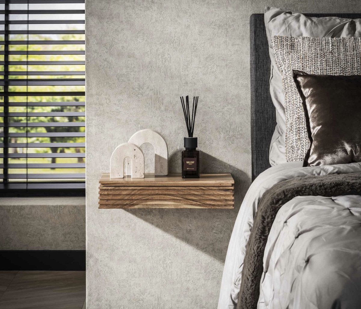PS-Collection Layer Set van 2 Nachtkastjes 1 Lade Naturel - Acaciahout - 40x25x8 cm - nachtkastje, nachtkastjes, nachtkastjes industrieel, nachtkastjes modern, nachtkastje zwevend Bruin