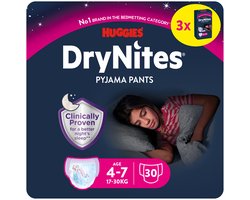 Huggies DryNites luierbroekjes - meisjes - 4 tot 7 jaar (17 - 30 kg) - 30 stuks - voordeelverpakking