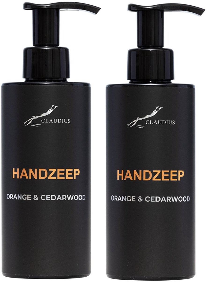 Handzeep Sweet Orange & Cedarwood 300 ml - met pomp - zwarte fles - set van 2 stuks