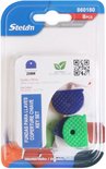Verpakking met 8 halfronde, gekleurde (blauw, groen, rood, oranje, wit) siliconen sleutelkapjes van Stelam.