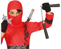Fiestas Guirca Carnaval verkleed Ninja set - accessoires - zwart - 4-delig