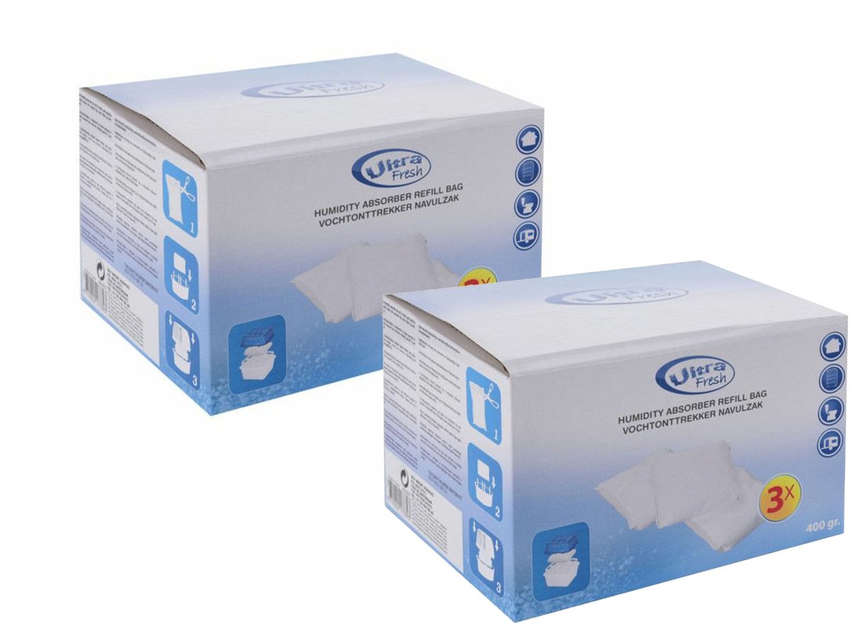 Ultra Fresh Vochtopnemer navulling - 6x 400 gram - vochtontrekker - vochtvanger - navulverpakking